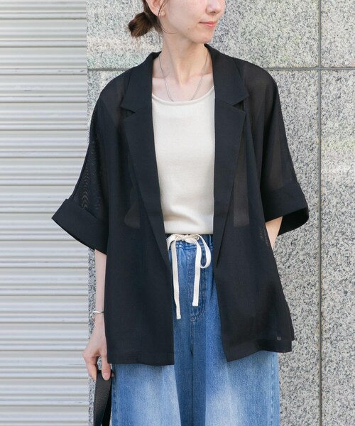 ITEMS URBANRESEARCH(アイテムズ アーバンリサーチ)の「メッシュ半袖ジャケット(テーラードジャケット・レディース・BLK/BEG・Free)」の6枚目の写真