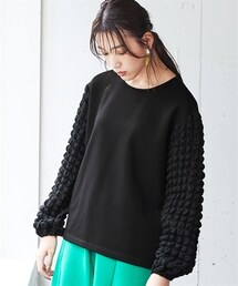 nissen | 大きいサイズポコポコ袖切替カットソープルオーバー(Tシャツ/カットソー)