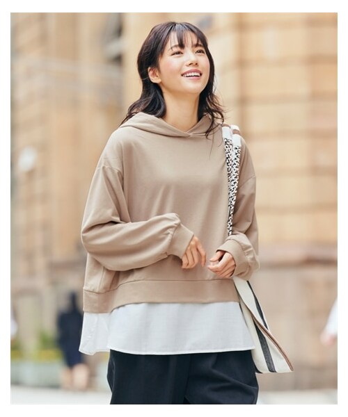 nissen（ニッセン）の「大きいサイズレイヤードビッグシルエットスウェットパーカー（パーカー・レディース・ミルクティー/ラテブラウン/杢グレー/黒/スモークピンク/スモークカーキ・L~LL相当/3L~4L相当/5L~6L相当/8L相当/10L相当）」の18枚目の写真
