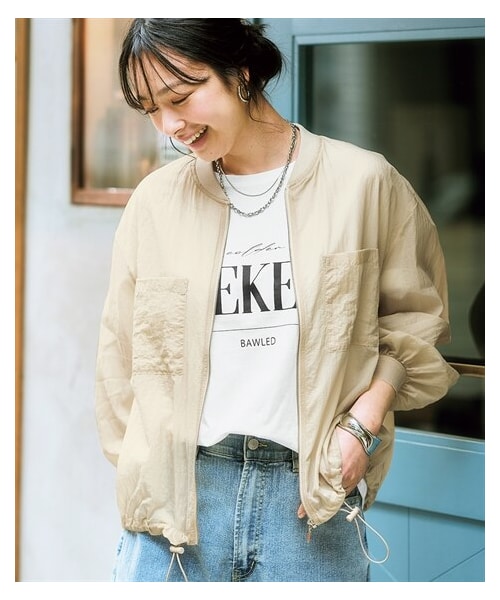 nissen（ニッセン）の「ダブルポケットボリューム袖シアーブルゾン＜大きいサイズ有＞（ジャケット/アウター・レディース・グリーン/オフホワイト/黒/ベージュ・S/M/L/LL/3L/4L/5L/6L）」の7枚目の写真