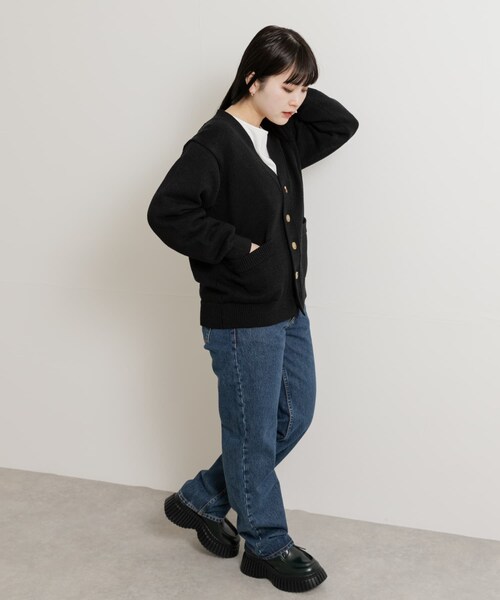 THE GOODLAND MARKET（ザグッドランドマーケット）の「米富繊維　WASHI COTTON KNIT CARDIGAN（カーディガン/ボレロ・レディース・40IVORY/14BLACK/31PINK・1/3）」の22枚目の写真
