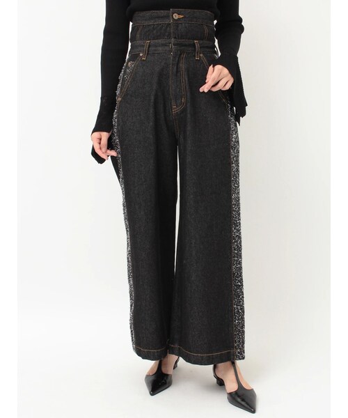 LAGUNAMOON（ラグナムーン）の「ハイウエストラインディティールデニムパンツ（デニムパンツ・レディース・アイボリー/ブラック/ブルー・S/M）」の3枚目の写真