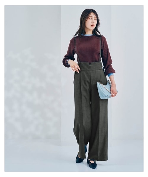 nissen（ニッセン）の「サスペンダー付サイドベルトパンツ（オールインワン・サロペット・レディース・黒/チャコールグレー・S/M/L/LL）」の2枚目の写真