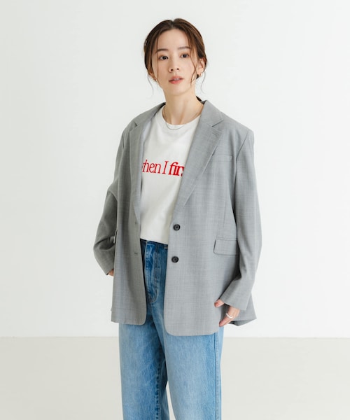URBAN RESEARCH（アーバンリサーチ）の「スーパー100ウールジャケット（テーラードジャケット・レディース・GRAY/BLACK・FREE）」の2枚目の写真