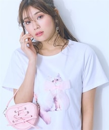 nissen | ＜大きいサイズ＞綿１００％キャットプリントリボン付Tシャツ marun(Tシャツ/カットソー)