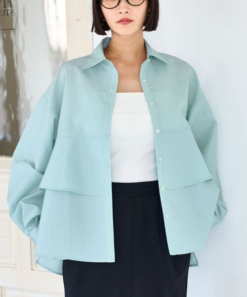 VIS(ビス)の「裾ティアードオーバーシャツ/UVケア・イージーケア(シャツ/ブラウス・レディース・ホワイト/ダークブラウン/ライトグリーン/サックス・F)」の16枚目の写真