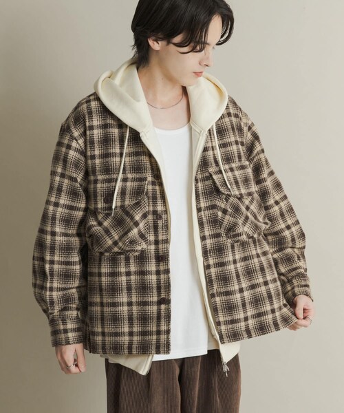 SENSE OF PLACE by URBAN RESEARCH(センスオブプレイスバイアーバンリサーチ)の「ヘビーネルチェックシャツジャケット(テーラードジャケット・メンズ・NVY×ORG/BRN×BEG・M/L)」の3枚目の写真