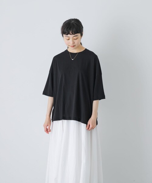 かぐれ（カグレ）の「ハイツイストコットン半袖Tシャツ（Tシャツ/カットソー・レディース・OFF/BLACK/CHARCOAL・Free）」の14枚目の写真