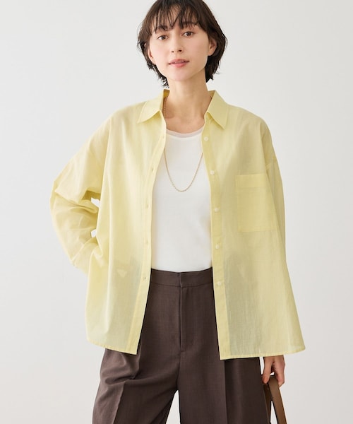 ROPE' PICNIC(ロペピクニック)の「お着軽シャツシリーズ 無地・ストライプ 2WAYシアーブラウス/接触冷感・通気性(シャツ/ブラウス・レディース・ホワイト/ネイビー/ブルー/ブルー系/ピンク/イエロー/ラベンダー/ダークブラウン/サックス/オレンジ・F)」の8枚目の写真
