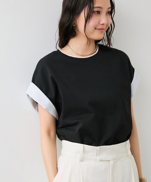VIS(ビス)の「【WEB限定】天竺袖配色Tシャツ(Tシャツ/カットソー・レディース・ブラック/ライトグレー/オフホワイト・F)」の11枚目の写真