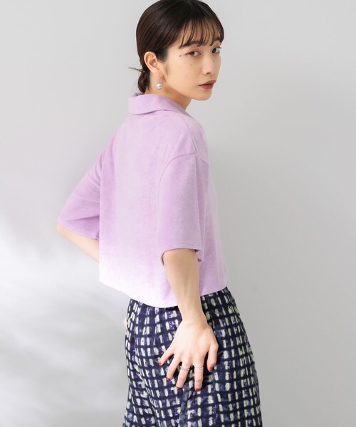 KBF（ケイビーエフ）の「クロップドパイルポロシャツ（ポロシャツ・レディース・PINK/CAMEL/BLUE・one）」の4枚目の写真