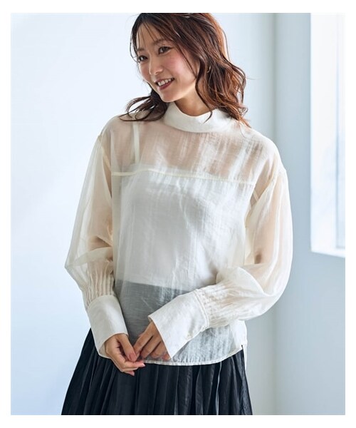 nissen（ニッセン）の「ハイネックシアーブラウス【OtonaSMILE】（シャツ/ブラウス・レディース・クリーム/黒・M/L/LL/3L/4L/5L/6L）」の11枚目の写真