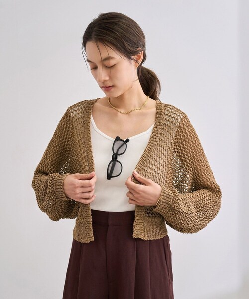 ROPE'（ロペ）の「【洗える】テープヤーンメッシュニットボレロ（カーディガン/ボレロ・レディース・ブラック/ベージュ・F）」の6枚目の写真