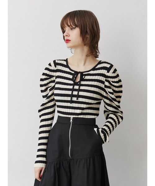 jouetie（ジュエティ）の「フロントリボンニット（ニット/セーター・レディース・オフホワイト/ブルー・M）」の11枚目の写真