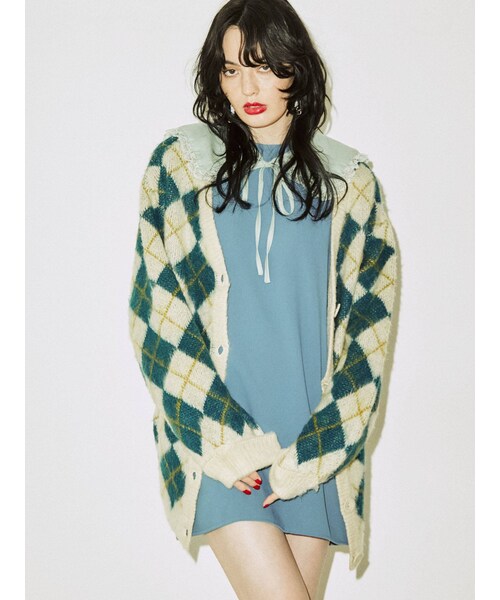 jouetie（ジュエティ）の「パターンVネックカーデ（カーディガン/ボレロ・レディース・アイスブルー/パープル/アイボリー/ピンク/ブラック・M）」の4枚目の写真