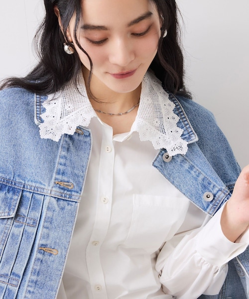 VIS（ビス）の「襟レース付きミニ丈シャツワンピ（シャツワンピース・レディース・ホワイト/サックス・F）」の7枚目の写真