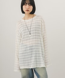 KBF | シャドーチェックルーズロンTEE(Tシャツ/カットソー)