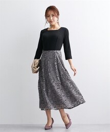 nissen | 【大きい胸専用】7分袖レース切り替えドッキングワンピース(ワンピース)