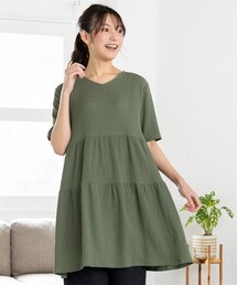 nissen | 大きいサイズ　涼しいサラサラカットソー楊柳ゆるシルエット５分袖チュニック(チュニック)