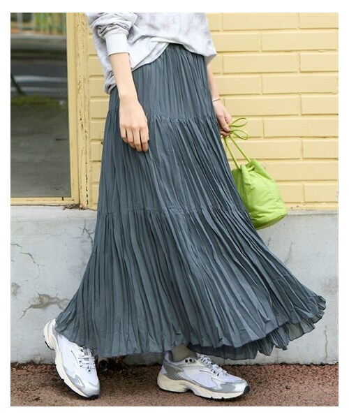 nissen（ニッセン）の「＜大きいサイズ＞シアープリーツティアードスカート（ゆったりヒップ）（スカート・レディース・チャコールネイビー/黒・L/LL/3L/4L/5L/6L/8L/10L）」の12枚目の写真