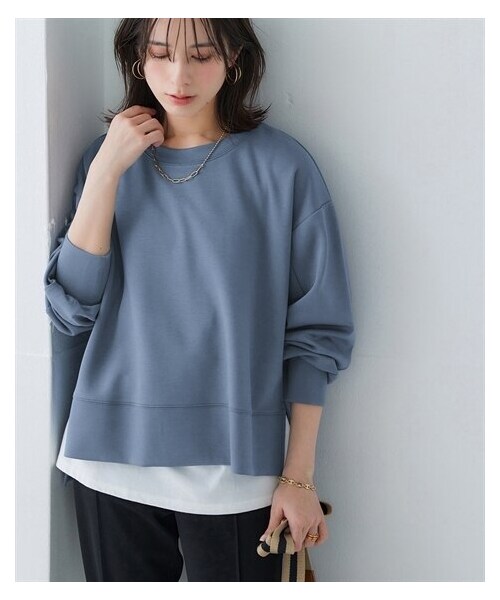 nissen（ニッセン）の「なめらかポンチ素材　サイドスリットプルオーバー（セットアップ可能）＜大きいサイズ有＞（Tシャツ/カットソー・レディース・黒/グレイッシュブルー/杢チャコールグレー/ディープグリーン/モカ/グレイッシュパープル/オフホワイト/グレージュ/パステルレモン・S/M/L/LL/3L/4L/5L/6L/8L/10L）」の7枚目の写真