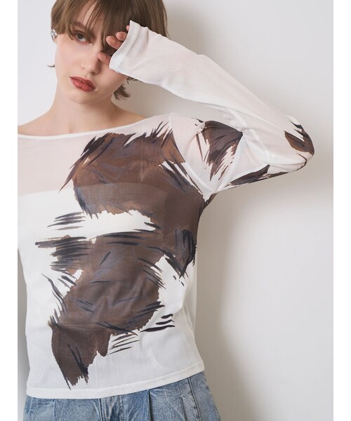 ELENDEEK（エレンディーク）の「BLURRED SHAGGY SKIN CS（Tシャツ/カットソー・レディース・オフホワイト/ネイビー・F）」の4枚目の写真
