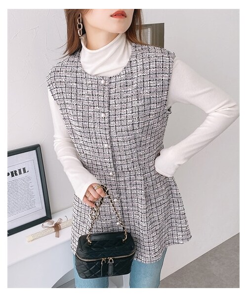 nissen（ニッセン）の「マルチカラーＭＩＸカットツイードベスト（ジャケット/アウター・レディース・ピンク系/ブラウン系・M/L）」の4枚目の写真