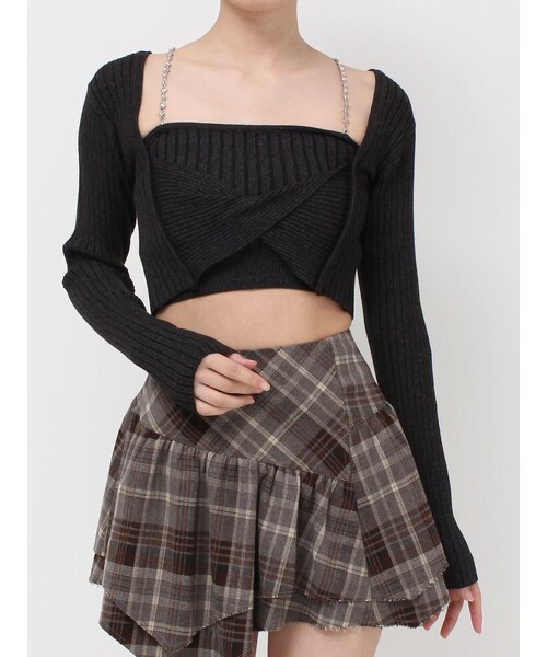 EVRIS（エヴリス）の「アンサンブルチェーンニットトップス（ニット/セーター・レディース・グレー/ブラック/ブルー・F）」の5枚目の写真