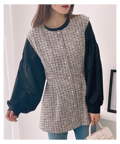 nissen（ニッセン）の「マルチカラーＭＩＸカットツイードベスト（ジャケット/アウター・レディース・ピンク系/ブラウン系・M/L）」の3枚目の写真