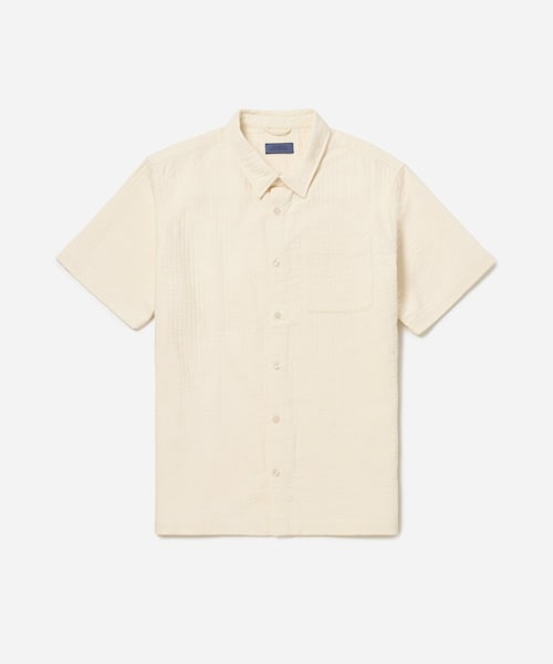 Saturdays NYC（サタデーズ ニューヨークシティ ）の「Bruce Double Layer Crinkle Short Sleeve Shirt（シャツ/ブラウス・メンズ・ブラック/オフホワイト・L/M/S/XL/XS）」の5枚目の写真