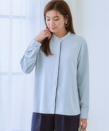 7days Life Styling | ストレッチパウダーサテン配色ブラウス（しわになりにくい・速乾・洗濯機OK・UVカット）<大きいサイズ有>(シャツ/ブラウス)