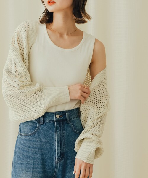 SENSE OF PLACE by URBAN RESEARCH(センスオブプレイスバイアーバンリサーチ)の「ラメバックオープンメッシュボレロ(カーディガン/ボレロ・レディース・CHARCOAL/IVORY/PURPLE・one)」の1枚目の写真