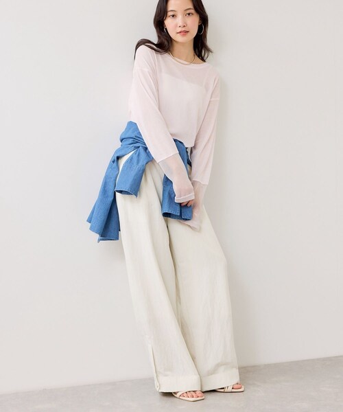 VIS（ビス）の「ラメメッシュスリーブ切り替えシアーロンT（Tシャツ/カットソー・レディース・ブラック/ライトグレー/ホワイト/ピンク・F）」の12枚目の写真