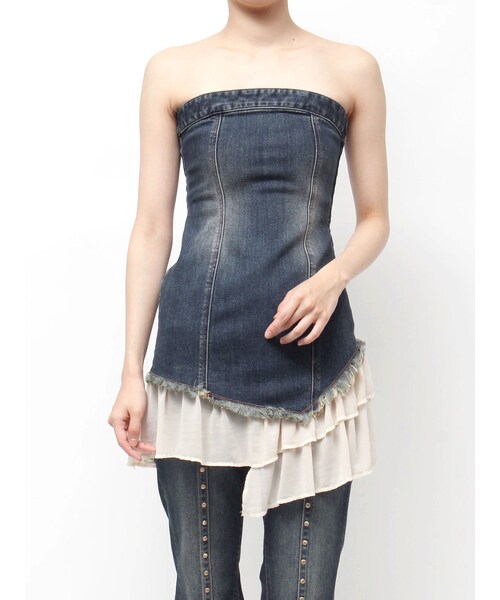 EVRIS（エヴリス）の「フリルドッキングデニムベアミニワンピース（ワンピース・レディース・アイスブルー/インディゴ・S/M）」の18枚目の写真