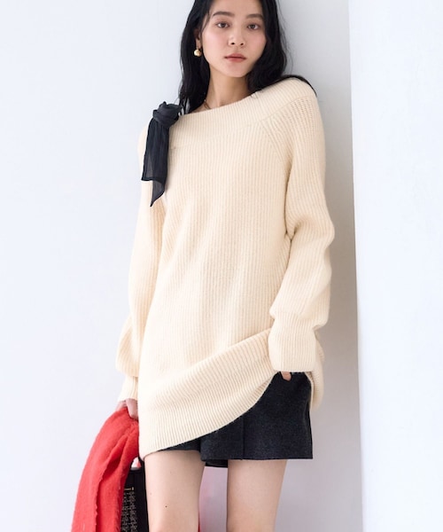 VIS(ビス)の「肩リボンミニ丈ニットワンピース/2WAY(ワンピース・レディース・グレー/キナリ/ブルー系・F)」の9枚目の写真
