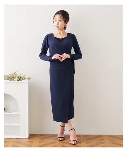 nissen（ニッセン）の「【大きい胸専用】カシュクールラップワンピース（ワンピース・レディース・ネイビー/カーキ・FM/FL/FLL/F3L）」の6枚目の写真
