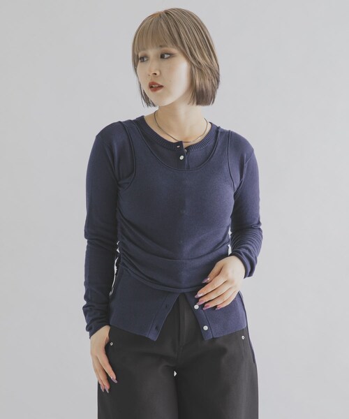 THE GOODLAND MARKET（ザグッドランドマーケット）の「cwtch　LAYERED KNIT TOPS（ニット/セーター・レディース・GRAY/NAVY/BERRY/YELLOW・Free）」の2枚目の写真