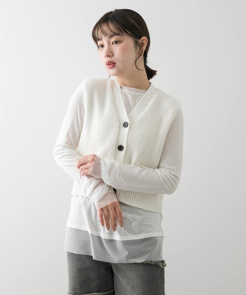 SENSE OF PLACE by URBAN RESEARCH（センスオブプレイスバイアーバンリサーチ）の「クロップドニットベスト（ベスト・レディース・IVORY/CHARCOAL/NAVY・one）」の10枚目の写真