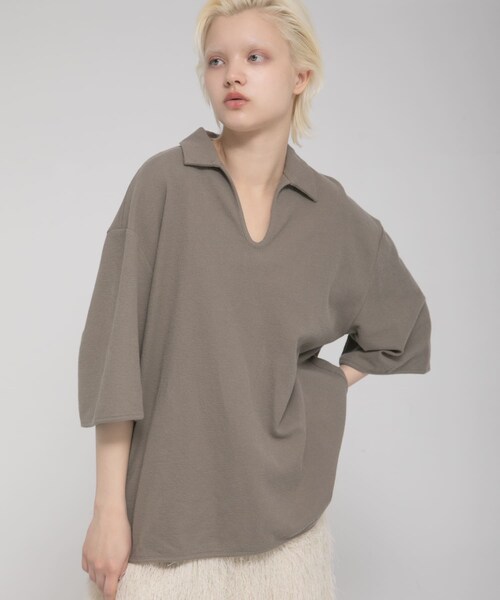 LAATO（ラート）の「open collared tee（Tシャツ/カットソー・レディース・クリーム/モス/スカイ・Free）」の14枚目の写真
