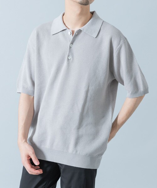 URBAN RESEARCH ROSSO（アーバンリサーチロッソ）の「『WEB限定』変形カノコ半袖ニットポロ（ポロシャツ・メンズ・BLACK/NAVY/KHAKI/LIGHT GRAY・M/L）」の20枚目の写真