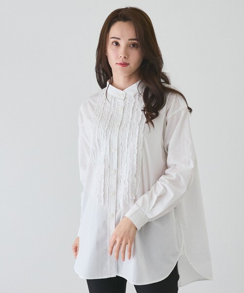 Jayro（ジャイロ）の「フリルピンタックチュニックブラウス（シャツ/ブラウス・レディース・ブラック/ホワイト系/ベージュ・M）」の8枚目の写真