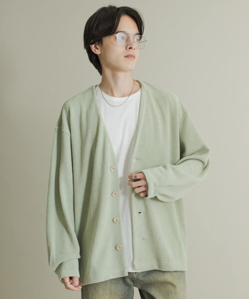 SENSE OF PLACE by URBAN RESEARCH（センスオブプレイスバイアーバンリサーチ）の「ウールタッチジャージカーディガン（カーディガン/ボレロ・メンズ・BLACK/GRAY/MINT・M/L）」の3枚目の写真