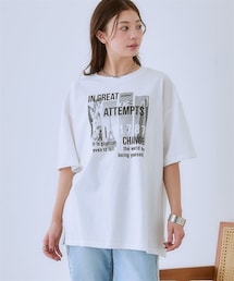 nissen | ＜大きいサイズ＞ 綿100％ゆるシルエットプリントＴシャツ（接触冷感）(Tシャツ/カットソー)