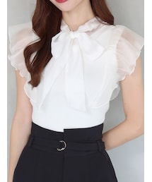 MERCURYDUO | 2WAYオーガンジードッキングラッフルニット(ニット/セーター)