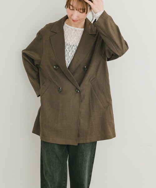 ITEMS URBANRESEARCH（アイテムズ アーバンリサーチ）の「リネンライクジャケット（テーラードジャケット・レディース・L.BEG/BRN・FREE）」の6枚目の写真