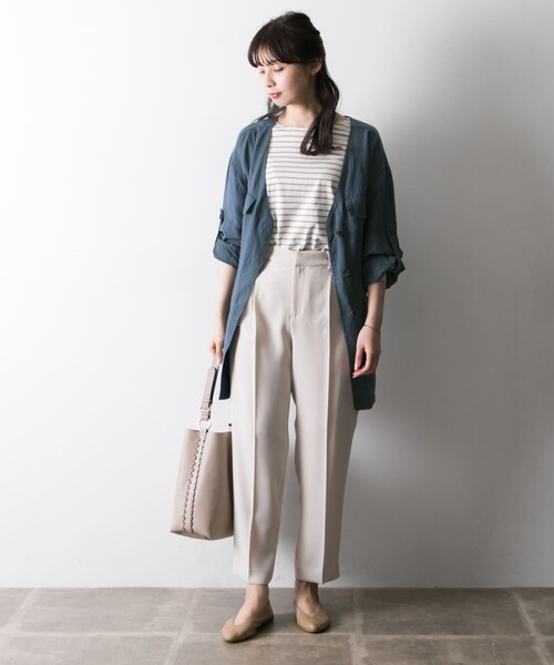 URBAN RESEARCH（アーバンリサーチ）の「LI/RYノーカラーサファリジャケット∴（ミリタリージャケット・レディース・BEIGE/NAVY・FREE）」の18枚目の写真