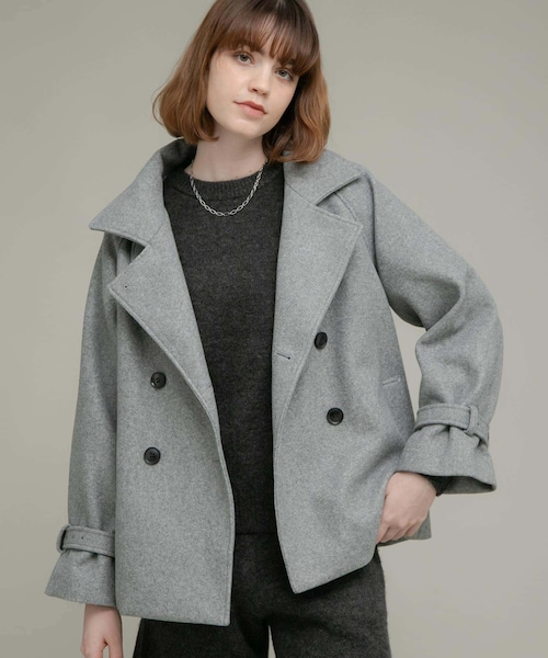 URBAN RESEARCH Sonny Label（アーバンリサーチサニーレーベル）の「メルトンジャージースタンドカラーコート（テーラードジャケット・レディース・チャコール/グレー/ベージュ・FREE）」の2枚目の写真