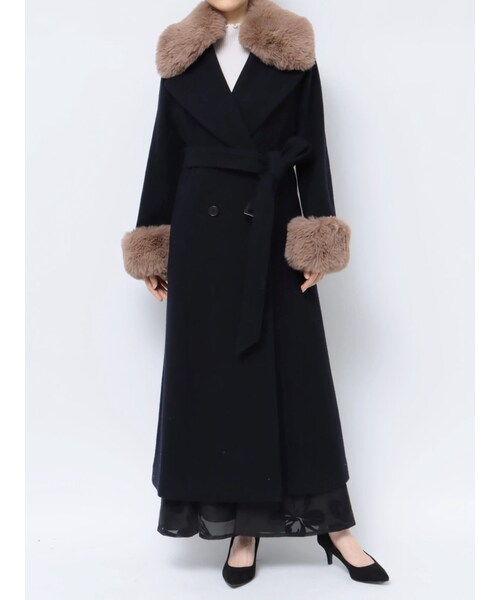 MERCURYDUO（マーキュリーデュオ）の「エコファー袖ウエストマークウールコート（チェスターコート・レディース・ネイビー/ベージュ・S/M）」の16枚目の写真