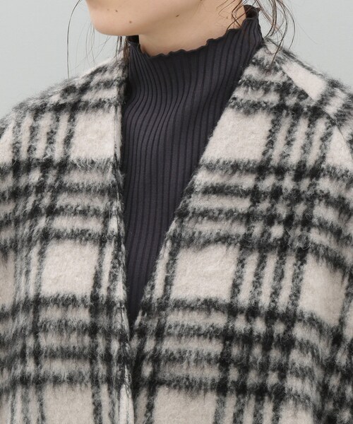 Adam et Rope チェック柄ノーカラーコート ADAM ET ROPE / モヘヤ 