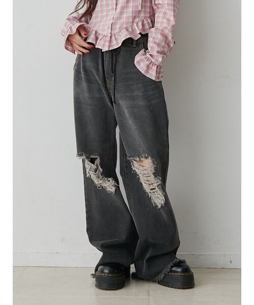 jouetie（ジュエティ）の「コードワイドダメージデニム（その他パンツ・レディース・ブラック/ブルー/ベージュ・S/M）」の11枚目の写真